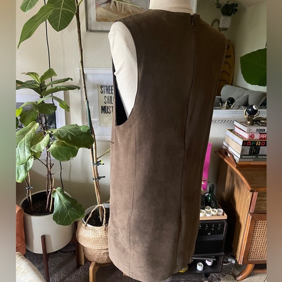 Zara back zip front mod pocket deep muscle sleeveless khaki mini dress pinafore - Picture 7 of 11